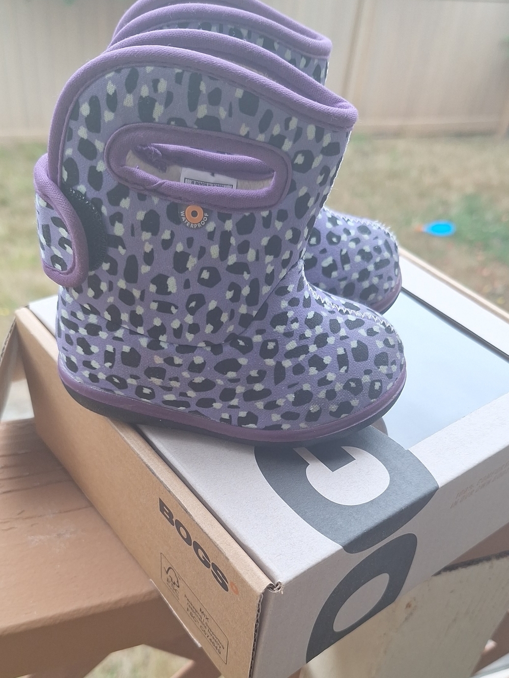 Bogs Kids' Purple Leopard Waterproof Rain Boots Toddler 4